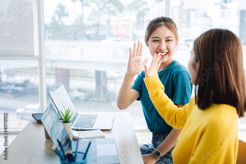 Excited entrepreneurs are successful and business people achieve goals.