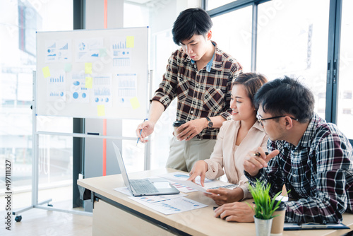 Business project teams work together in a meeting room at the office. blur background
