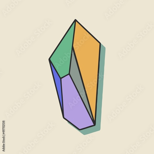 Hand-drawn multi-colored crystal. Flat design, hand drawn cartoon, vector illustration. All elements are isolated.