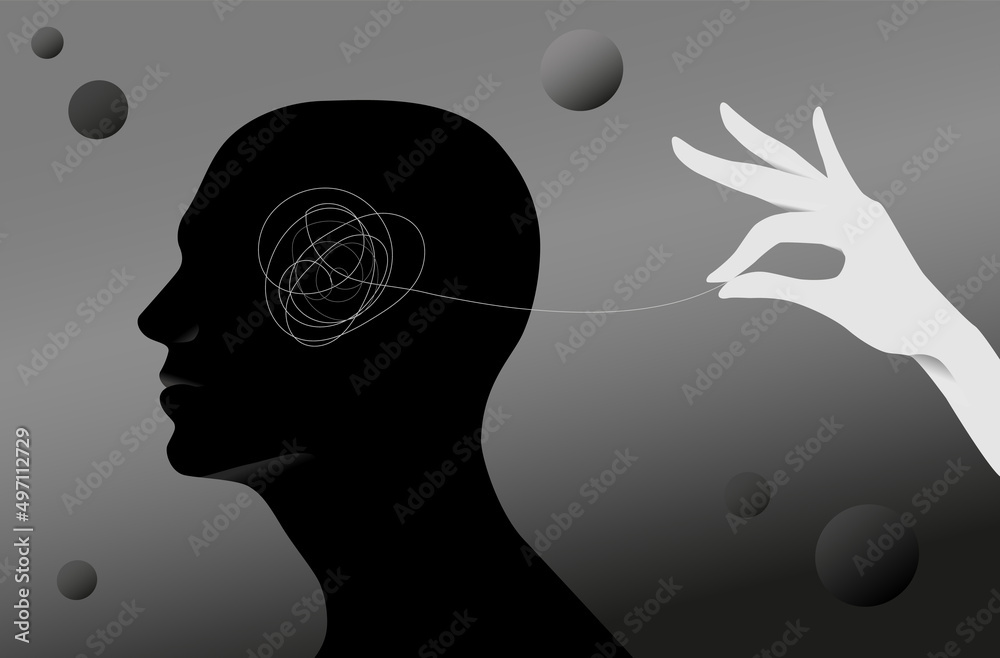 Psychology concept vector illustration. Mental health, depression, seasonal affected, sleep disorder. Psychiatry, philosophy - obrazy, fototapety, plakaty 