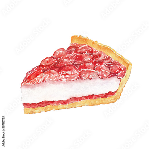Watercolor slice of strawberry pie