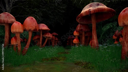 Psychedelic 3D dancing in the forest magic mushrooms 120 bpm trippy psilocybin mushroom wave 4K Vj Loop photo