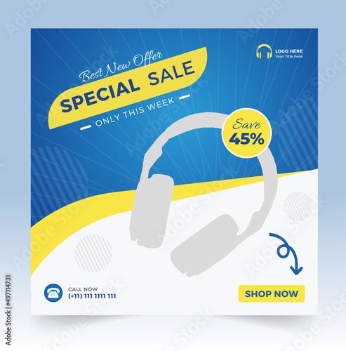 Special sale Headphone social media banner template photo