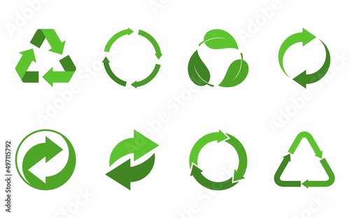 Recycling icons set isolated on white background. Arrow that rotates endlessly recycled concept. Recycle eco symbol, Ecology icons collection recycling garbage. Vector illustration