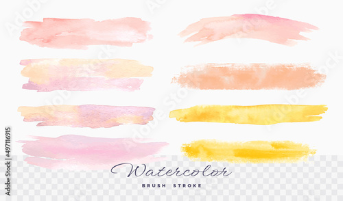 Set of pink and yellow watercolor brush stroke