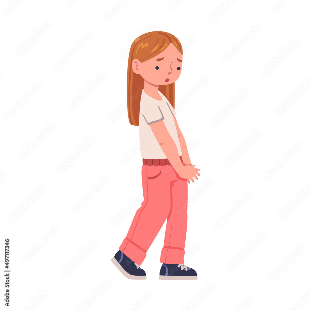 Little Puzzled Girl Standing and Talking to Somebody Vector Illustration Little Puzzled Girl Standing and Talking to Somebody Vector Illustration