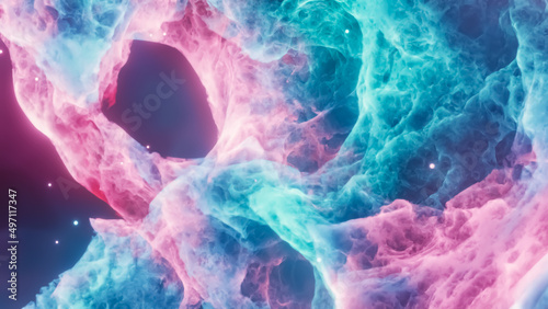 nebula gas in space. blue and pink nebula. fly through nebula gases.space travel
