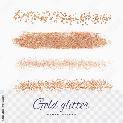 Set of rose gold glitter brush stroke