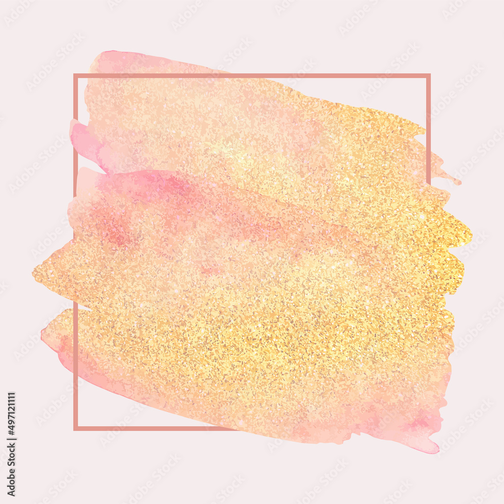 Pink watercolor and gold glitter background frame Stock Vector | Adobe ...