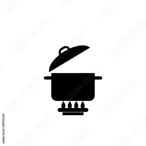 Cooking pot on fire icon isolated on white background