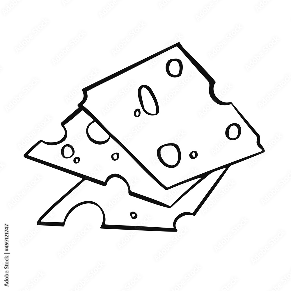 Cheese symbol in line, cartoon style outline. For restaurant menus and websites. Vector illustration