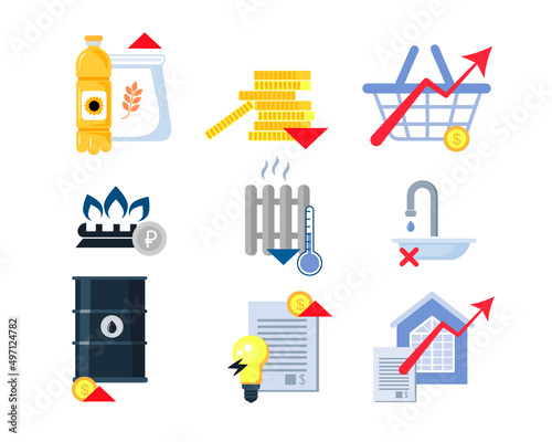 Vector set of icons. Global food shortages and rising prices