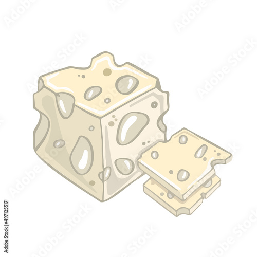Curd cheese symbol, bryndza in cartoon style. For restaurant menus and websites. Vector illustration