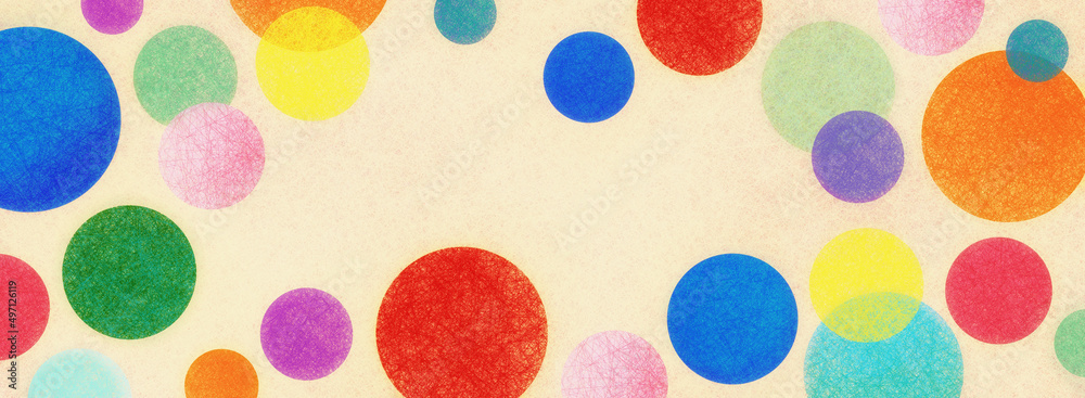 Abstract modern art background style design with circles and spots in colorful pink, blue, yellow, red, green, and purple on light beige or white background Abstract modern art background style design with circles and spots in colorful pink, blue, yellow, red, green, and purple on light beige or white background