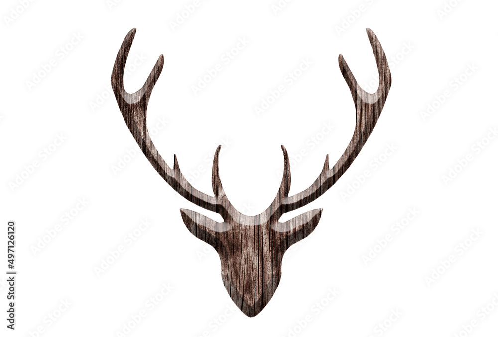 Wooden deer head shape isolated on white background Wooden deer head shape isolated on white background