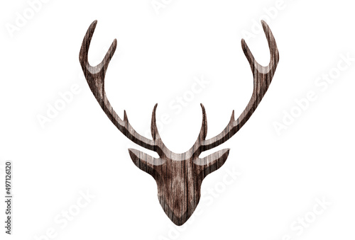 Wooden deer head shape isolated on white background