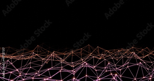 Pink and orange lines and dots connect technology and science style. 3d rendering.