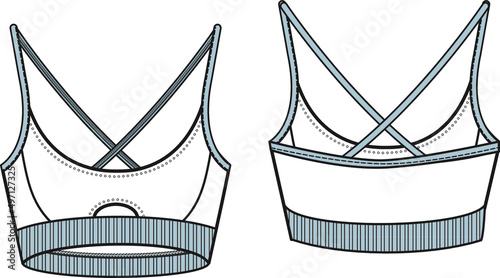 women sports bra technical drawing, activewear sketch