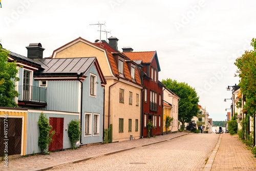 Sweden, Vastervik, Colorful houses in old town