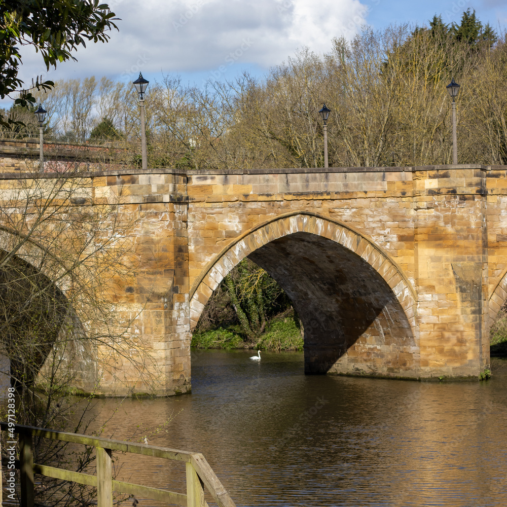 Fototapeta premium The stone road bridge at Yarm which crosses the River Tees