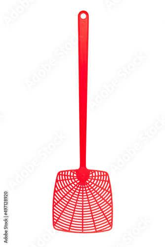 Red fly swatter isolated on white