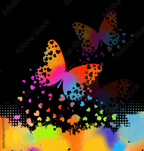 Multicolored butterfly with hearts. Happy Valentine's Day . Vector illustration