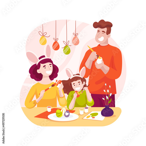 Eggs dyeing isolated cartoon vector illustration.