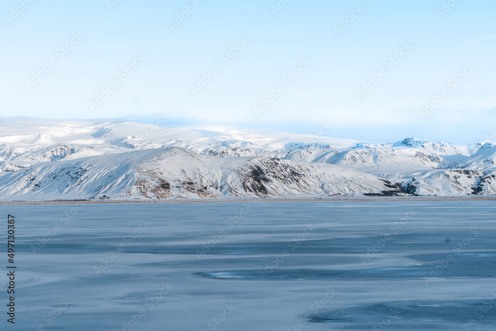 Snowy mountain landscape in Iceland