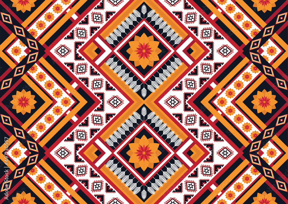 Geometric ethnic flower pattern for background,fabric,wrapping,clothing,wallpaper,Batik,carpet,embroidery style