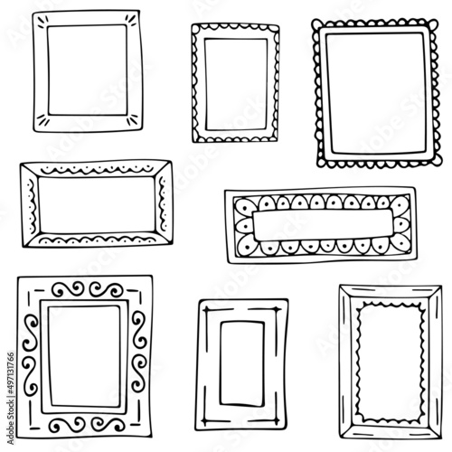 Set of hand drawn doodle frames, squares, vector borders design elements.