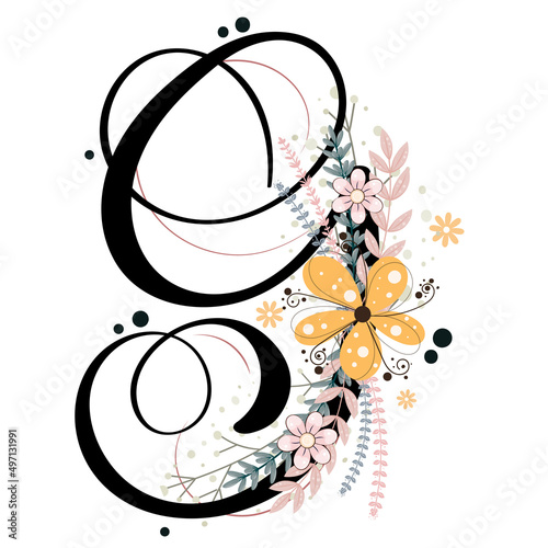Alphabet ornaments. Letter G floral vector with flowers and leaves, vintage handwritten, Decoration vintage for invites card and other concept ideas. Illustration letter G ornaments	
