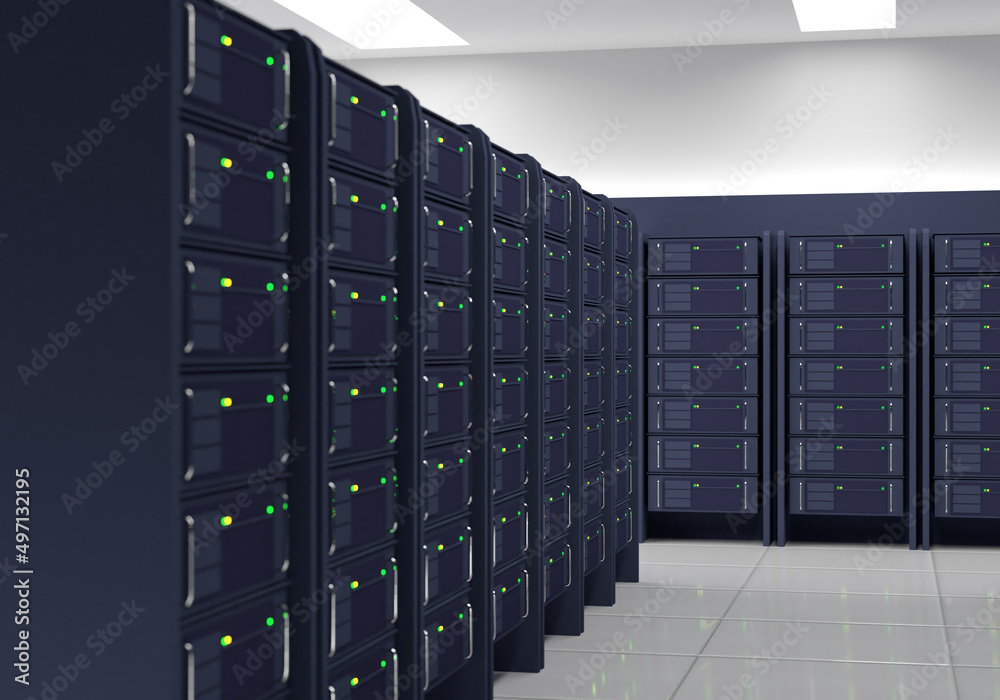 Server room with server racks cloud computing 3d illustration, 3d rendering Server room with server racks cloud computing 3d illustration, 3d rendering