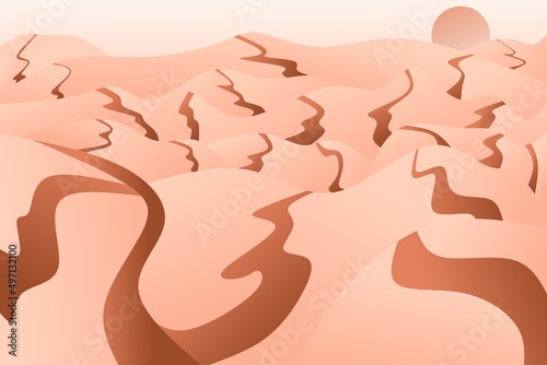Desert landscape and sand dunes. Vector illustration.