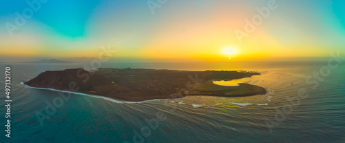 Beautiful aerial panoramic sunrise image, Corralejo, Fuerteventura