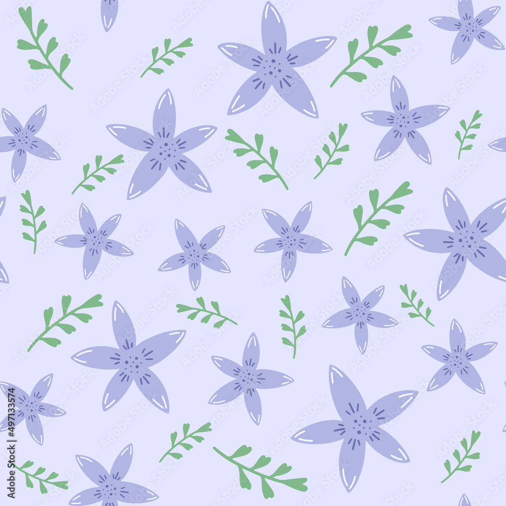 Flowers and leaf seamless pattern. Scandinavian style background. Vector illustration for fabric design, gift paper, baby clothes, textiles, cards. Flowers and leaf seamless pattern. Scandinavian style background. Vector illustration for fabric design, gift paper, baby clothes, textiles, cards.