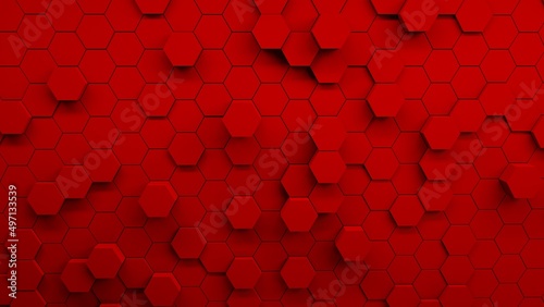 Digital generated technology hexagon background.Glossy textured red hexagons. Modern futuristic background 3d illustration. Pattern hexagon background abstract and geometric wallpaper