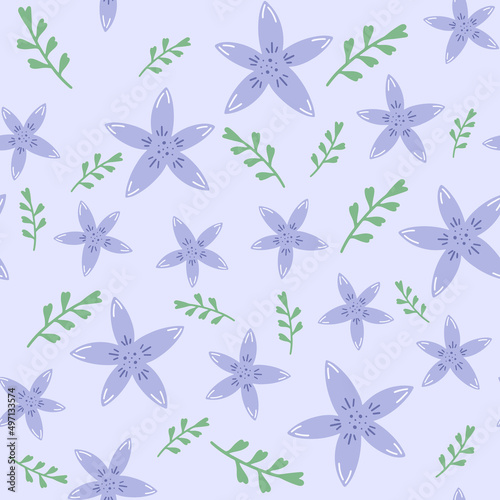 Flowers and leaf seamless pattern. Scandinavian style background. Vector illustration for fabric design, gift paper, baby clothes, textiles, cards. © alia.kurianova