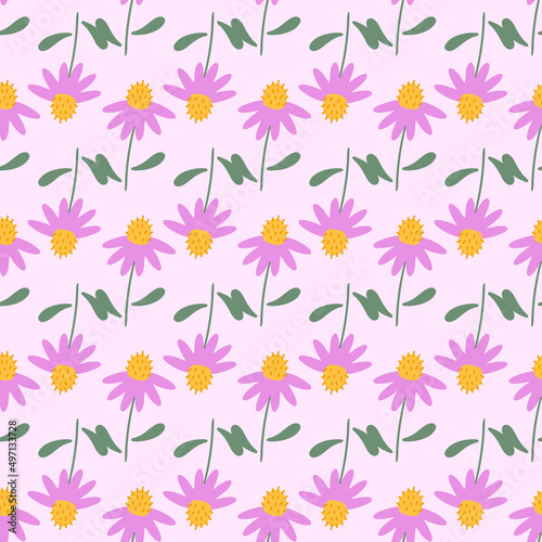 Fototapeta Naklejka Na Ścianę i Meble -  Flowers seamless pattern. Scandinavian style background. Vector illustration for fabric design, gift paper, baby clothes, textiles, cards.