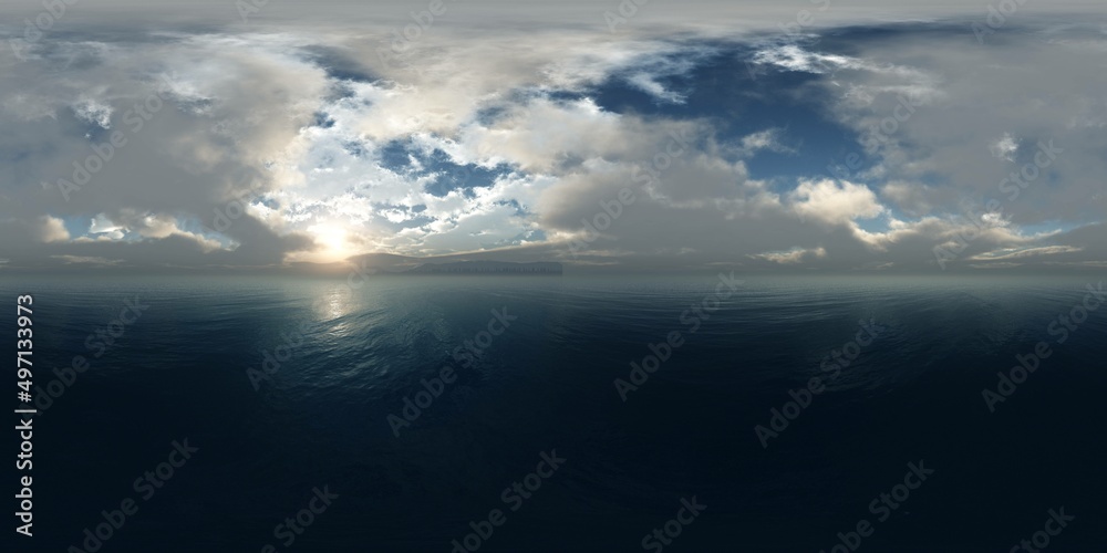 Fototapeta premium sea panorama, HDRI, environment map , Round panorama, spherical panorama, equidistant projection, 360 high resolution panorama 3d rendering, 