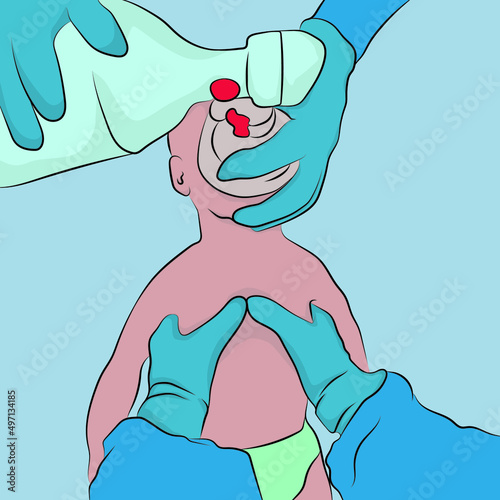 First aid to baby. Neonate vector in emergencies.
