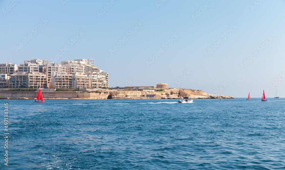 Seaside view of Tigne Point, Sliema, Malta