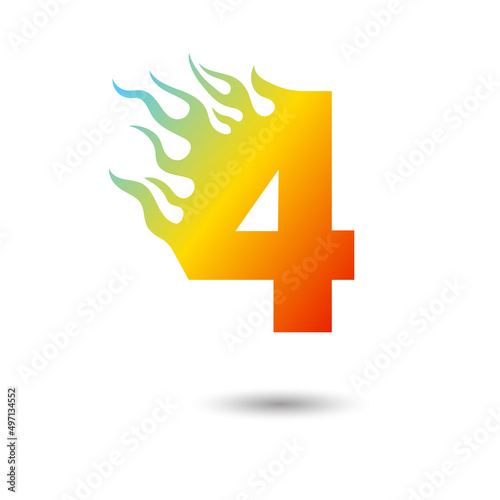 Fire Flames number four 4 icon design on a white background. Numeric hot logo for posters, postcard, card, banner, anniversary.