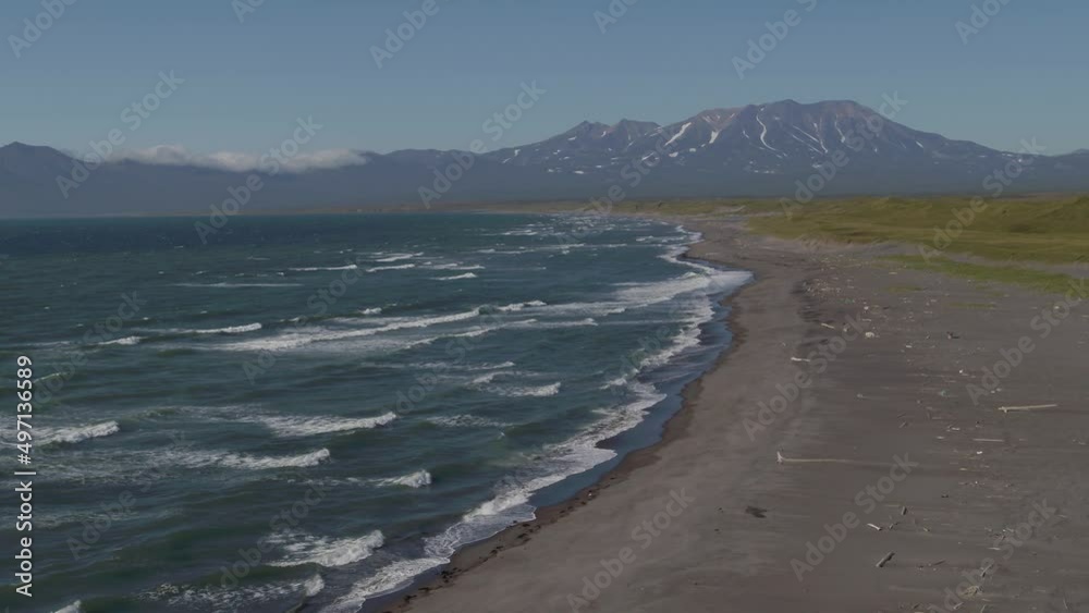 Aerial Drone Of Mountains In The Clouds And Dense Green Forest On The Seashore Aerial Drone Of Mountains In The Clouds And Dense Green Forest On The Seashore
