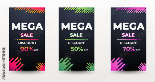 Web black banner modern fluid for social media stories sale, web page, mobile phone. template design special offer set