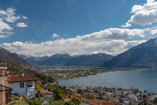 View over Maggiore lake and Locarno town in spring sunny day © luzkovyvagon.cz