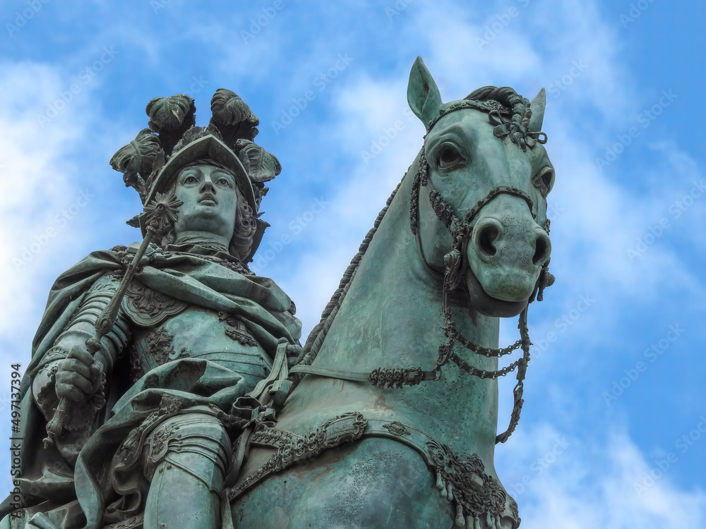Lisbon, Portugal - July 07 2019: statue of man riding a horse Lisbon, Portugal - July 07 2019: statue of man riding a horse