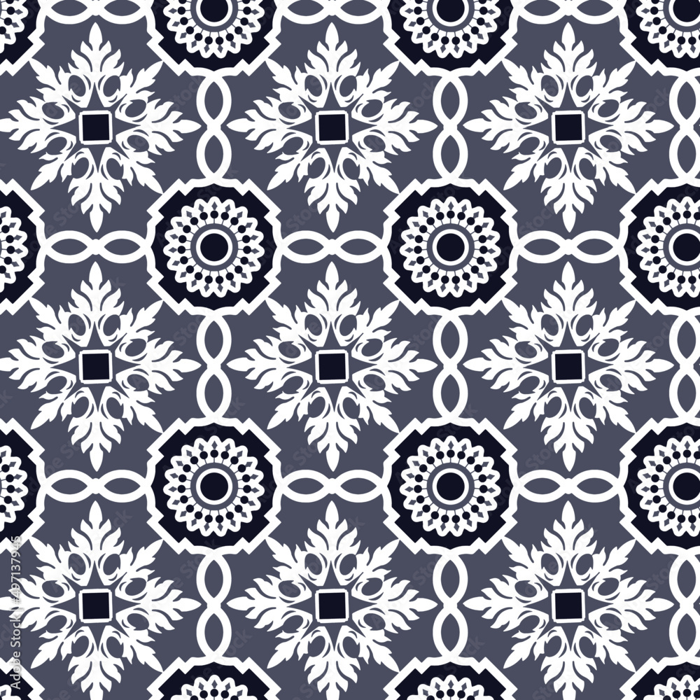 Seamless pattern with snowflakes. Classic Portuguese tile. Vintage background