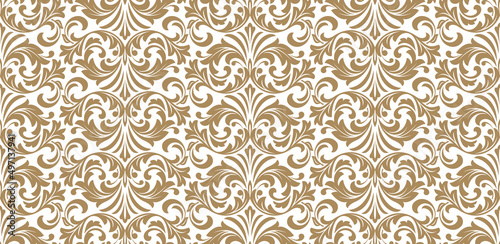 Wallpaper in the style of Baroque. Seamless vector background. White and beige floral ornament. Graphic pattern for fabric, wallpaper, packaging. Ornate Damask flower ornament