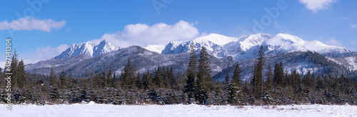 panorama of Tatra mountains in winter.