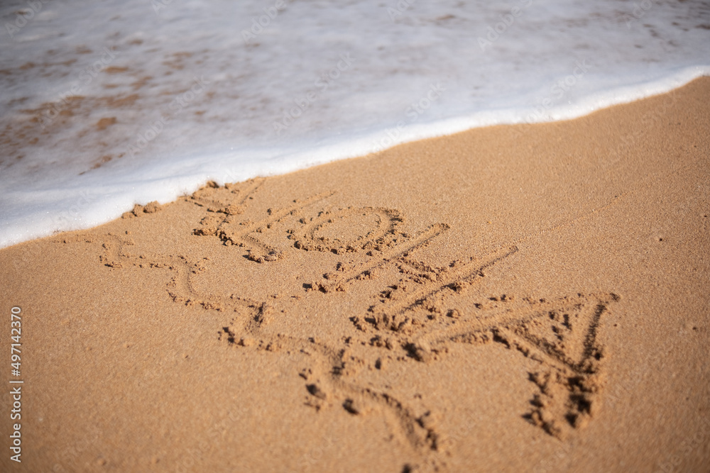 Aloha written in sand 